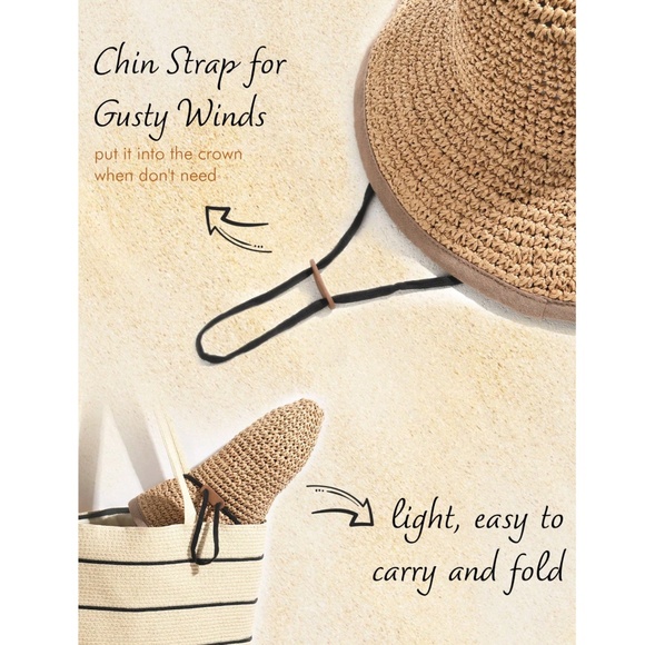 Boho Khaki Straw Foldable Sun Summer Wide Brim Hat main image 3